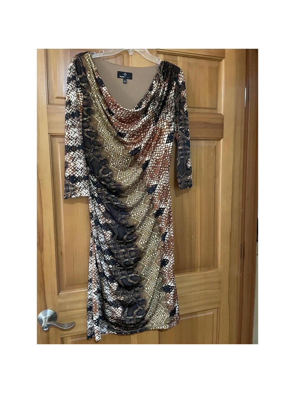 Women’s Ronni Nicole Brown Snake Print Dress Size 12 Brown stretch
